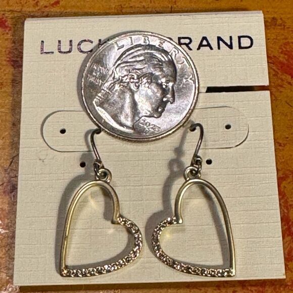 NWT Lucky Brand Pave Heart Drop Earring - Picture 4 of 4